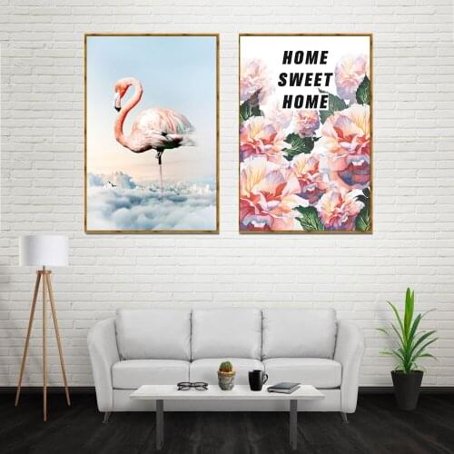 Canvas Painting Flower Nordic Poster Home Decor Pink Flamingo Print Wall Art Paintings On The Wall Prints Modular pictures
