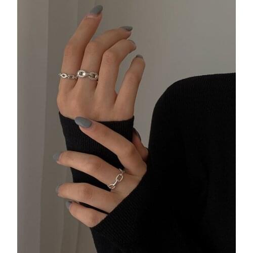 Sterling Silver Simple Link Chain Shaped Rings for Women Adjustable Ring Jewelry Accessories Gift