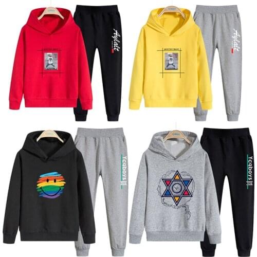 Boys Long sleeved Hooded Jacket+Pants Tracksuit Sets Children Fashion Print Clothes Boys Pullover Sport Suit Children Clothes