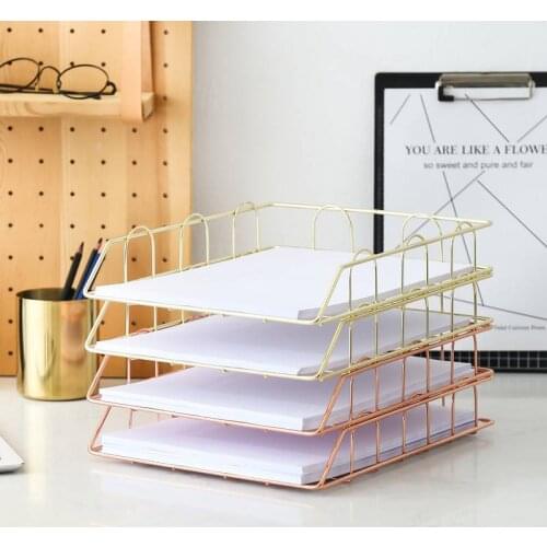 Creative Metal Magazine Basket Nordic INS Rose Golden Office Desktop Stackable Newspaper A4 Documents Decoration Storage Basket
