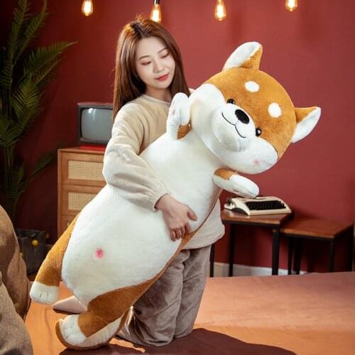 Lovely Smile Shiba Inu&Husky Plush Toys Long Animal Dog Pillow Stuffed Toy for Children Baby Sleep Cushion Lover Birthday Gift