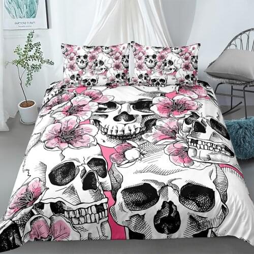 Fashion Skeleton Bedding Set Flowers Cool Modern Comforter 3D Print Luxury Duvet Cover Set Home Textile Queen King Single Size