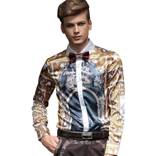 Fanzhuan New Free Shipping Korean fashion mens male 5XL original design European Court retro long sleeved shirt 14287 printed