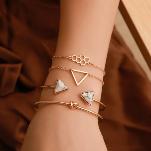 Bracelet Set Fashion Simple Gold Plated Geometric Knot Triangle Honeycomb Bracelet Charm Womens Daily Matching Jewelry