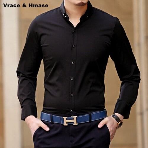 2017 New arrival bussiness casual solid color long sleeve men shirt High-quality wash and wear mercerized cotton shirt M-XXXL