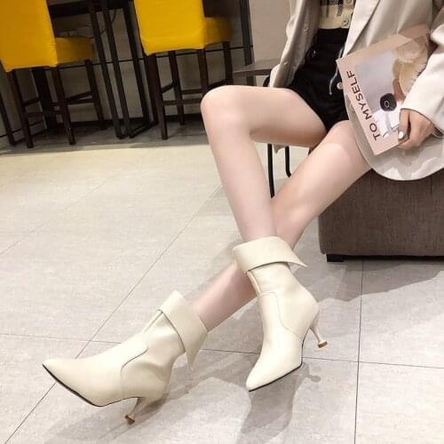 New Womens Boots, Leather Boots, Womens Spring, Autumn and Winter Casual Short-tube Fashion Boots, Warm Mid-heel, Stiletto