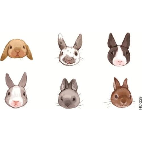 Water Transfer fake flsh tattoo cute cartoon gray rabbit Waterproof Temporary Tattoo sticker for adults kids 10.5*6 cm