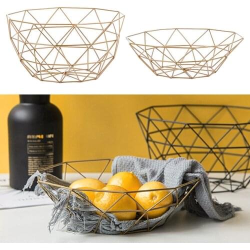 Fruit Basket Rack Stand Holder Storage Chrome Metal Geometric Bowl Wire Decorative Storage Display for Living Room Home Office