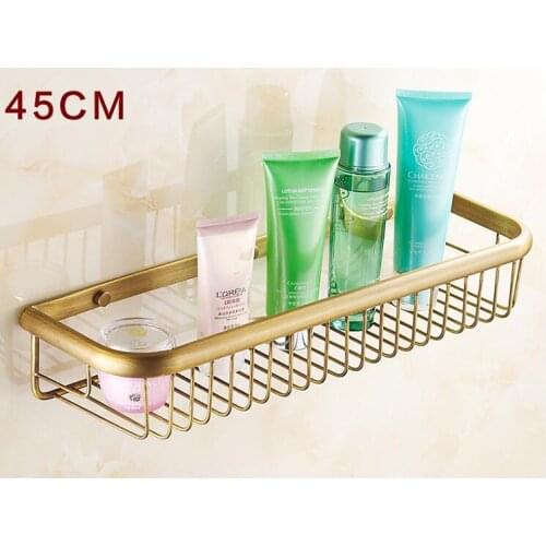 Vidric 30-45cm Antique Brass Shelves Single Tier ,Shower Basket Holder Soap Shampoo Storage Rack Wall Mounted Bathroom Shelf