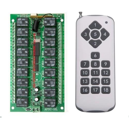 DC 12V 18CH Relay Remote Switch 18 Relay Receiver 18 Button Remote Transmitter Contact RX TX ASK Light Lamp Smart Home Wireless