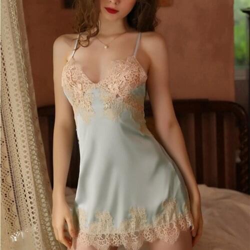 Luxury Satin Silk Womens Nightdress Sexy Transparent Sleepwear Jumpsuit Breathable Temptation Hollow Out Sling Sex Pajamas