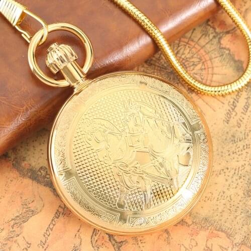 Luxurious Automatic Mechanical Pocket Watch Golden Flip Carved Flower Design Arabic Numerals Watch Face Hour Womens Mens Clock