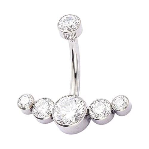 Hand Polished ASTM F136 Titanium Internally Threaded Clear Cluster 5A CZ Stone Belly Piercing
