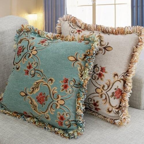 SBB NEW European country series chenille pillow cushion cover Plants flowers jacquard two-sided invisible zipper home decorate