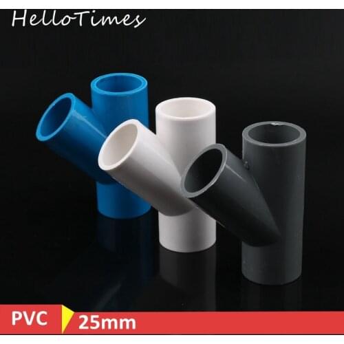 1pc 25mm PVC Pipe 3 Way connector Garden Irrigation Y type Water Pipe Adapter Fish Tank Joint 45 Degree Tilted Connector
