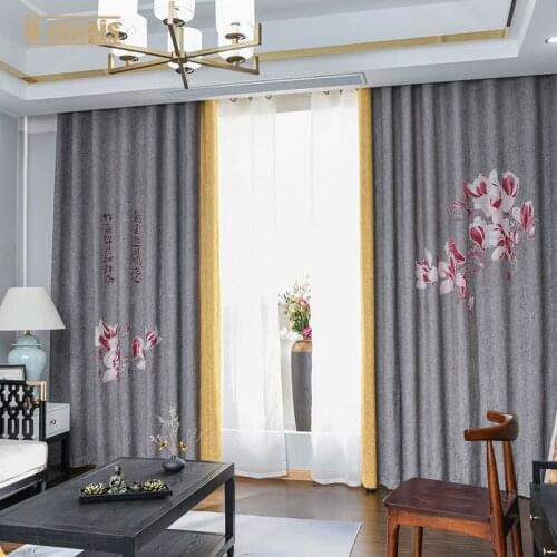 Modern New Chinese Style Curtain for Living Room and Bedroom Blackout Curtain Cotinas De Sala Living Room Curtains Set