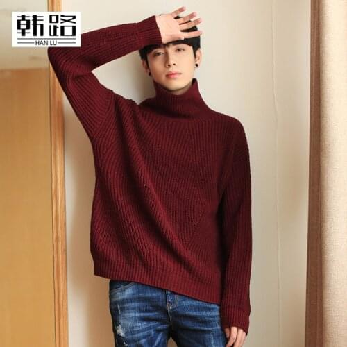 Casual mens turtleneck sweater Autumn Winter New mens Solid color high collar warm pullover Long sleeve Knitted sweaters