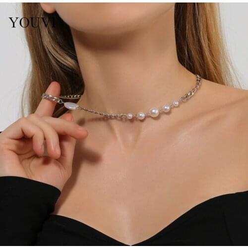 YOUVI Goth Pearl Womens Neck Chain Grunge Choker Stainless Steel Necklace Charm Jewelry Korean Fashion Gothic Accessories