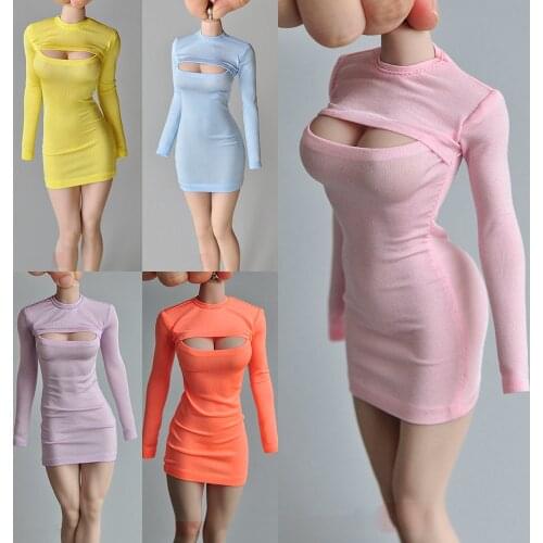 1/6 Female Figure Clothing Accessories Open Chest T-shirt Long Bottom Dress for 12 inch Action Figure Body