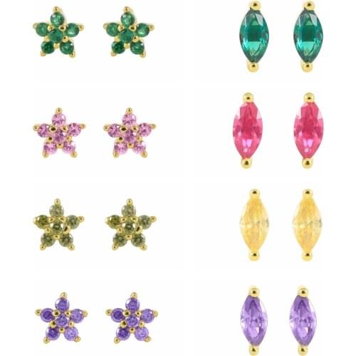 AIDE 925 Sterling Silver Green Pink Zircon Flower Stud Earrings New Arrival Piercing Earrings for Women 2021 Fine Jewelry Gifts