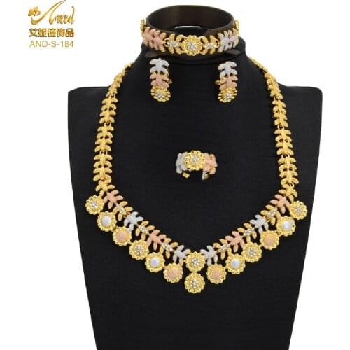 Ethiopian Jewelry Sets 24k Gold For Women African Dubai Wedding Gifts Bridal Party Necklace Earrings Bracelet Ring Set Jewelery
