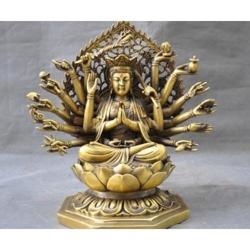 10" Tibet brass buddhism pray Thousand Goddess of Mercy KwanYin buddha statue