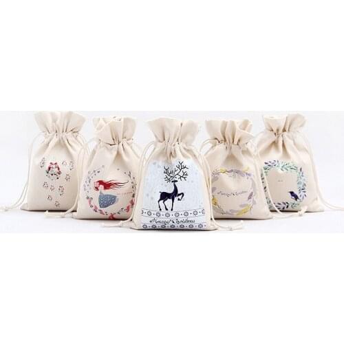 16x22.5cm Christmas Candy Bag Canvas Gift Bags Santa Deer Elk New Year Xmas Nevidad Best Gifts For Kids Event Party Decor 1PC
