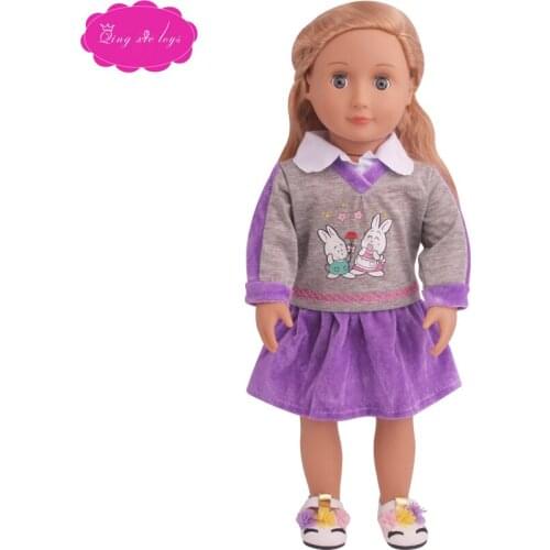 18 inch Girls doll clothes Cute little purple rabbit suit skirt American new born dress Baby toys fit 43 cm baby dolls c796