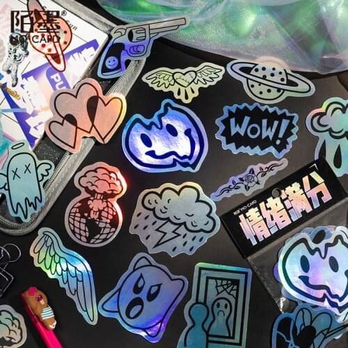 30PCS Laser Emotion series Cartoon Stickers Luggage Skateboard Cute DIY Cool Graffiti Girl Gradient Sticker Decal