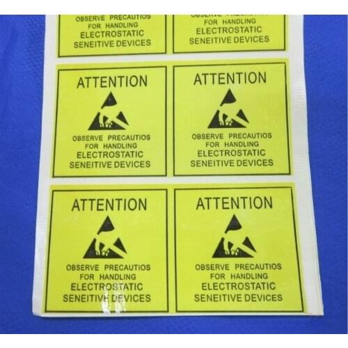 Antistatic Warning Sticker Caution Sticker 48*48mm 120pcs Yellow Coated Paper With Glossy Film For Static Sensitive Devices