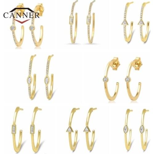 CANNER Copper Gold Plated Stud Earrings for Women Fashion Trendy C-shaped Hook Earring Piercing Earring Girls Jewelry Gifts