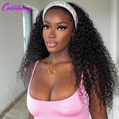 Glueless Cranberry Hair Kinky Curly Silk Headband Wig Human Hair for Black Women Brazilian Half Wigs for Black Women Curly Wig