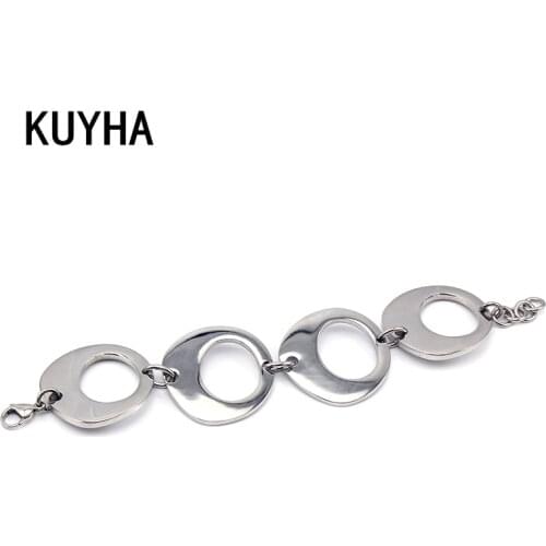 Womens/Mens Bracelet Simple Silver Color Stainless Steel Bangles 19CM Chain Male Female Trendy Rock Jewelry