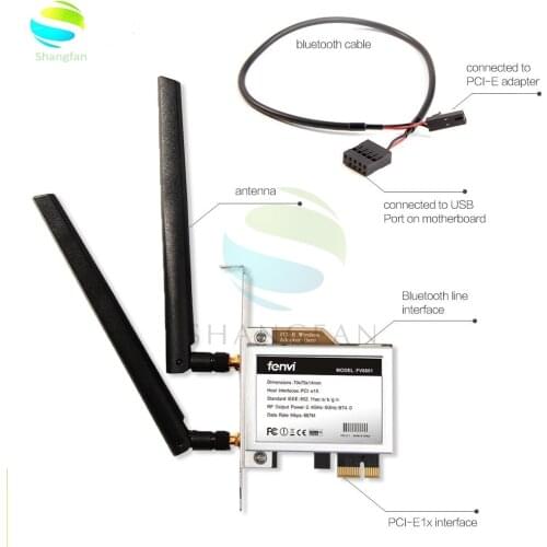 Desktop Dual band 867Mbps 802.11ac Intel 7260 AC1200 Wireless PCI-E Wifi Bluetooth Card PCI Express Antenna Adapter Wi-fi+BT 4.0