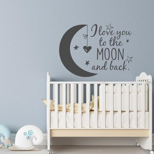Nursery Wall Decal I Love You To The Moon And Back- Moon Stars Wall Sticker Kids- Children Crib Decoration Bedroom Art K554