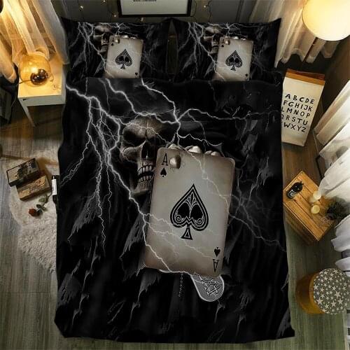 Home Textiles 3D Digital Skull Printing Bedding Set Duvet Cover Pillowcase Bedclothes Dropshipping Lightning Spades A