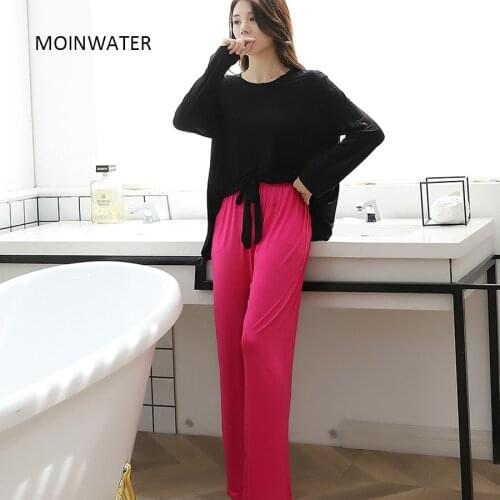 MOINWATER Women Casual Modal Fibre Sets Lady New Homewear Long Sleeve T shirts and Pants Female Comfortable Set Clothes MA2003