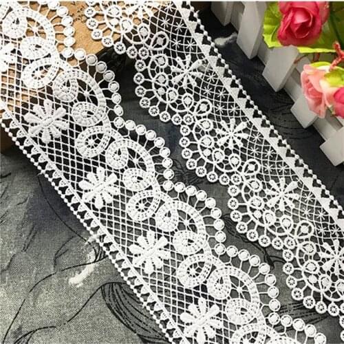 GXINUG 1 Yard Bump Embroidered Lace Trim Ribbon Applique Sewing Craft Crochet Fabric Edging Trimmings Vintage Wedding Dress