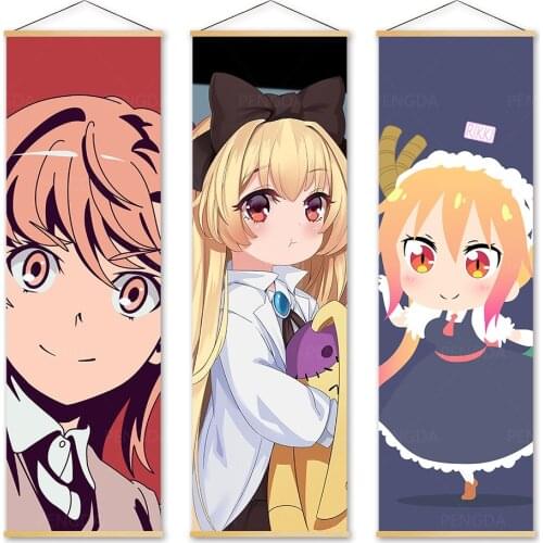 Canvas Home Decor Miss Kobayashis Dragon Maid Wall Art Painting Solid Wood Hanging Scrolls Print Anime Modern Picture Poster