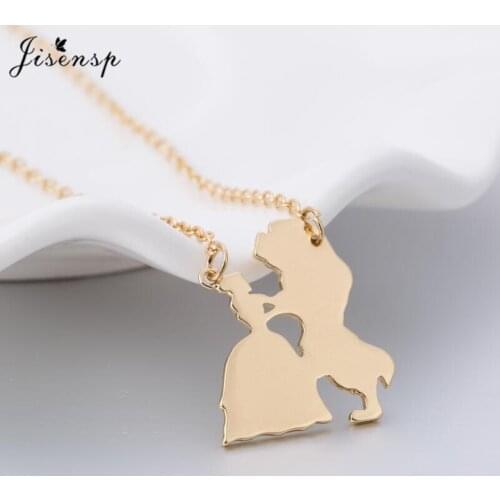 Jisensp Movie Jewelry Beauty and the Beast Stainless Steel Choker Necklace for Women Vintage Geometric Charm Pendant Necklace