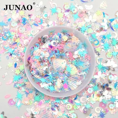 JUNAO 10g Mix Color Size Korea Blue Glitter Sequins Flakes Paillette Face Nail Art Decoration PVC Sequins Stickers for Crafts