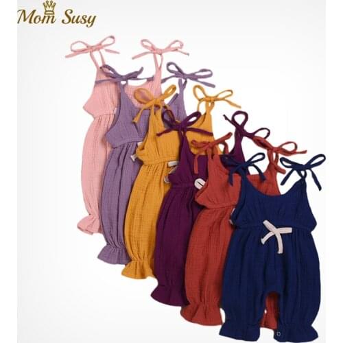 Baby Girl Braces Rompers Ruffle Cotton Newborn Infant Baby Jumpsuit Outfits Sleeveless Ropa Bebe Bow Jumpsuit Baby Clothes 0-18M