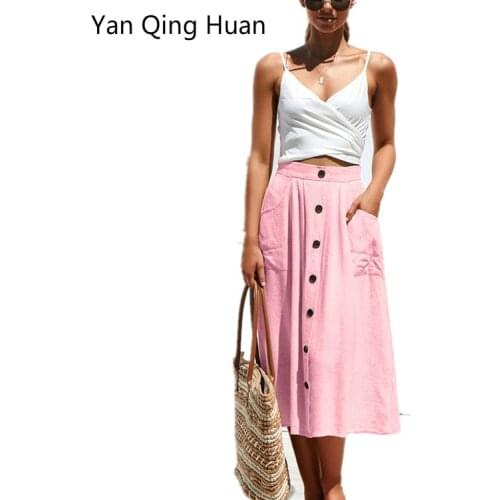 Yan Qing Haun 2019 Summer Explosions Solid Color Skirt Loose Pockets Wild Models A Word Skirt Temperament Commuter Ladies Skirt