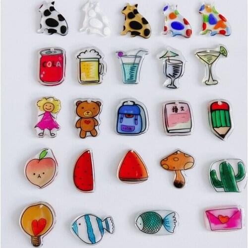 Acrylic Resin Cute Pendant Cartoon Cat Bear Fruit Drink Handmade DIY Hole Small Hanging Girl Toy Decoration