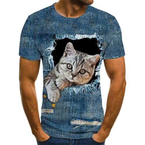 2021 fashion cool T-shirt for men and women 3D T-shirt printing denim cat short-sleeved summer top Tees mens T-shirt childrens