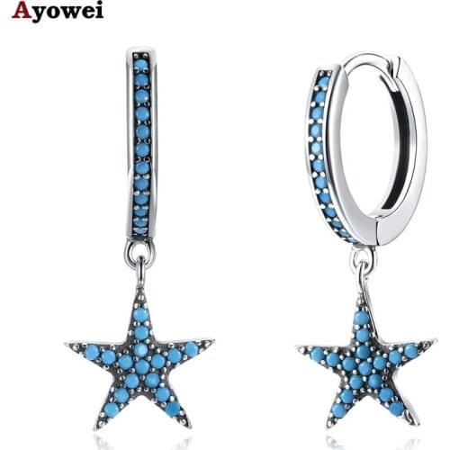 Ayowei fashion style 925 sterling silver blue crystal earrings ladies exclusive SE31
