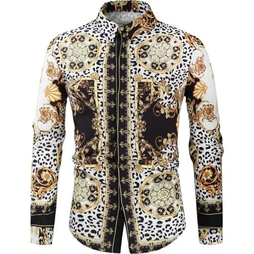 Luxury Royal Leopard Floral Print Shirt Men 2021 Brand Slim Fit Long Sleeve Mens Dress Shirts Party Wedding Prom Shirt Male 4XL