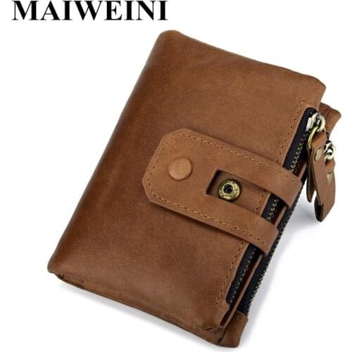 2018 New Genuine Leather Men Wallet Vintage Zipper&Hasp Wallet Male Casual Short Coin Purse Cow Leather Multifunctional Wallets