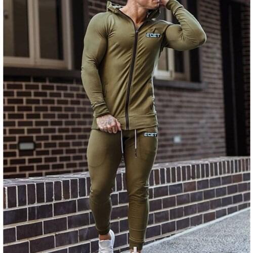 2020 NEW Mens Sports Suit Brand Clothing Men Tracksuit Zipper Sets Sweatshirt Muscle men Hoodies+Pants Sets gyms Running Suit