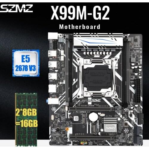 SZMZ X99M-G2 Motherboard Kit Set LGA2011-3 Socket with Inter XEON E5 2678 V3 processor and 2*8GB=16GB DDR4 2133MHZ ECC REG RAM